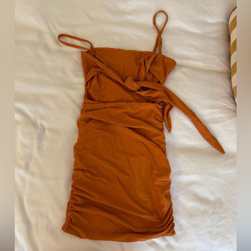 Tiger Mist terracotta orange copper mini dress tie in the back S - Picture 8 of 11
